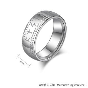 Anillo de runas vikingas Vintage con borde cruzado, alfabeto rúnico nórdico minimalista, banda de carburo de tungsteno de 8MM, joyería pagana Medieval Unisex - Product Image 6