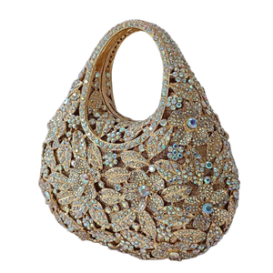 Sac de soirée pour femme, motif floral délicat, strass, pochette à poignée supérieure en cristal étincelant, idéal pour rendez-vous galant et anniversaire - Product Image 5