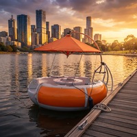 Bateau Donut BBQ en Fibre de Verre et Polyéthylène de 3,2 mètres avec Gril et Pare-Soleil pour Location en Parc Aquatique