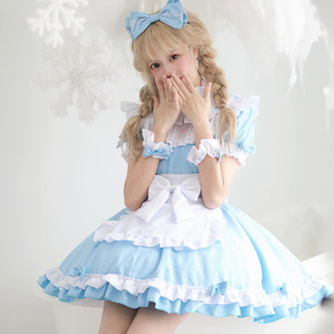 Alice Maid Costume Sky Blue Plus Size Detachable Sleeves Women Performance Outfit - Product Image 1