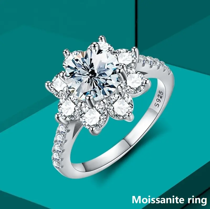 925 Sterling Silver Unusual Halo Zirconia Flower Shape Luxury Diamond Moissanite Rings 1 2 Carat For Women Wedding fine jewelry