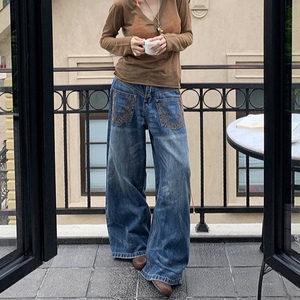 Pantalons larges à motifs brodés pour femmes, jeans tendance pour l'automne - Product Image 4