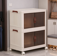 Armoire de rangement en plastique PP avec roulettes, double porte, empilable, pliable, avec loquet, pour vêtements, boîtes, aliments, livres