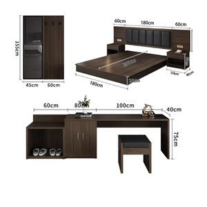 Economy Hotel Bedroom Furniture Full Room Sets Twin <b>Double</b> <b>King</b> <b>Size</b> Wood <b>Bed</b> Frame with Headboard Nightstand TV Cabinet Closet - Product Image 3