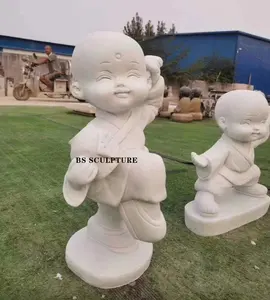 Vendita calda carino piccolo marmo bianco pietra Thai bambino Buddha statua statua scultura