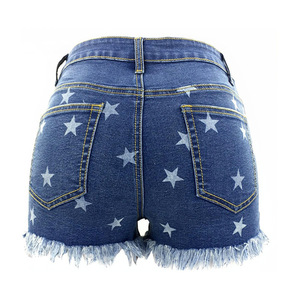Pantalones cortos de mezclilla de estrella con estampado de borlas de cintura alta europeos y americanos para mujer Producto de comercio exterior de moda - Product Image 3