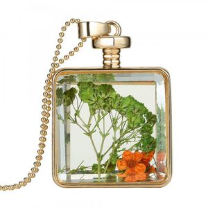 Medallón de cristal cuadrado para aromaterapia, colgante de oro de 18K, flor seca para niñas y mujeres, collar para regalo de San Valentín - Product Image 5