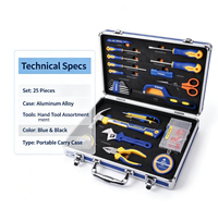 Juego de Herramientas Manuales Resistentes de 25 Piezas, Caja de Almacenamiento de Aleación de Aluminio, Kit de Herramientas Manuales para Reparaciones y Mantenimiento del Hogar y Taller