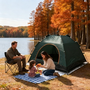 Tente de camping d'extérieur la plus vendue avec une chambre individuelle en tissu Oxford noir à revêtement, construction automatique, idéale pour l'été - Product Image 4