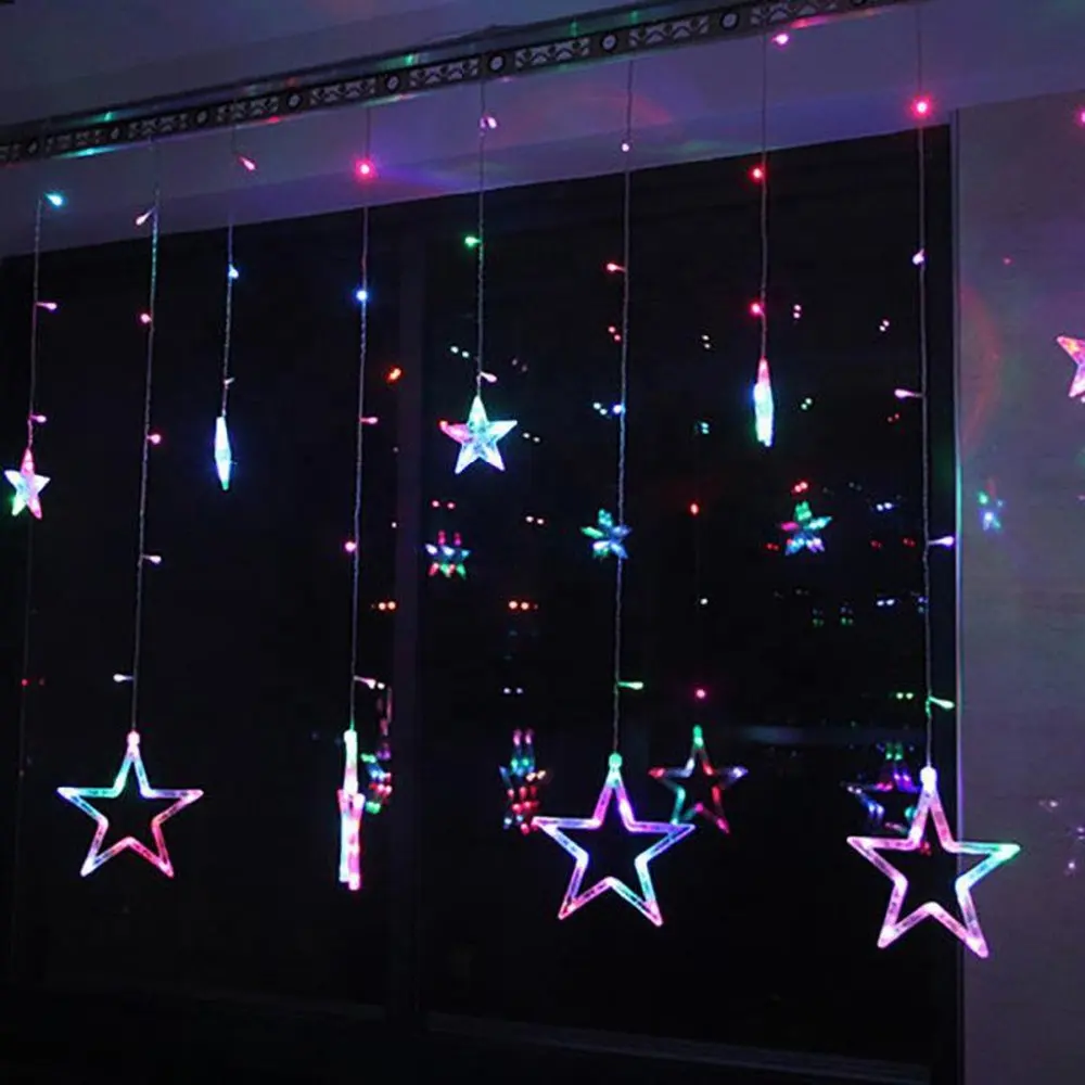 138 led Star and Moon Curtain String Lights luci fiabesche per interni ed esterni per decorazioni da giardino per feste di matrimonio di natale
