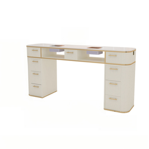 Luxury Cream Style Nail <b>Desk</b> & Chair Set — Marble Top Manicure Station for Nail Salons, Beauty Spas & Studios - Product Image 5