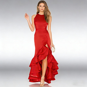 Ultimo Modello di <span class=keywords><strong>Abito</strong></span> da Sera <span class=keywords><strong>Lungo</strong></span> <span class=keywords><strong>con</strong></span> <span class=keywords><strong>Balze</strong></span> a Strati, Orlo Asimmetrico Rinforzato - Product Image 4