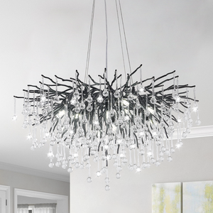 Lustre moderne en cristal Hullxine, lustres LED ronds avec hauteur réglable pour chambre à coucher, éclairage en forme de <span class=keywords><strong>branches</strong></span> d'arbre noires - Product Image 2