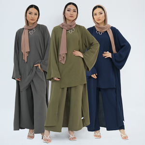 2025 Sharut ropa islámica 3 uds Abaya conjunto <span class=keywords><strong>sin</strong></span> mangas Top con pantalones <span class=keywords><strong>Kimono</strong></span> Abaya Casual vestidos de mujer transpirable conjunto modesto - Product Image 3