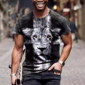 T-shirt pour homme tendance transfrontalière euro-américaine 2024, nouveau modèle Route 66, imprimé par transfert thermique sur le devant, anti-boulochage, tricoté décontracté - Product Image 4