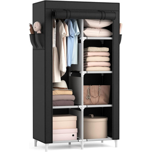Cloth Cabinet Assembly Non-woven Dust-proof Storage <b>Wardrobe</b> Hanging Hanger Aluminum Frame Dormitory Combination Folding 4-Tier - Product Image 1