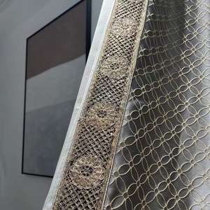 Custom Luxury Grey Embroidery Fabric <strong>Curtains</strong> and Drapes With Trimming for Elegant Living Room - Product Image 3