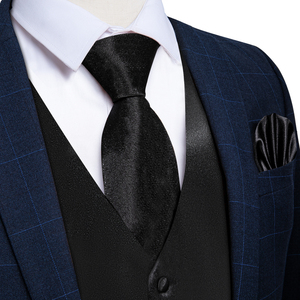 Gilet in Raso <span class=keywords><strong>Nero</strong></span> di Lusso con Cravatta, Pochette e Gemelli da <span class=keywords><strong>Uomo</strong></span> - Elegante per Matrimoni, Moda Casual, Business, Smoking, Tinta Unita - Product Image 3