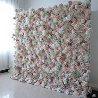 Panneau Mural de Fleurs Artificielles 3D pour Mariage, 2.4m x 2.4m, Roses Roses et Gypsophiles Blancs sur Tissu, Décoration Murale Enroulable