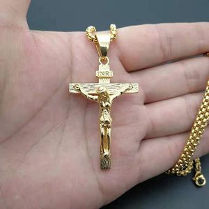 Bijoux religieux, pendentif <span class=keywords><strong>crucifix</strong></span> Jésus-Christ pour Pâques, plaqué or PVD, colliers en acier inoxydable 316L, charme, bijoux fins et élégants - Product Image 2