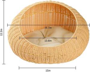 <span class=keywords><strong>Panier</strong></span> en osier bon marché pour animaux de compagnie lit rond en rotin fait à la main avec coussin doux pour chats chiens - Product Image 2