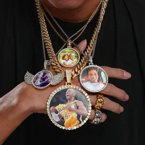 Hip Hop Style 18K Gold Plated Iced Zircon Diamond <strong>Locket</strong> Pendant <strong>Men's</strong> &amp; Women's Custom Blank Photo Memory <strong>Chains</strong> Necklace - Product Image 2