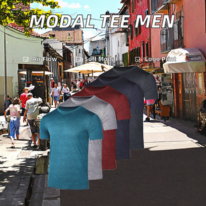 Round Collar 180gsm Modal Solid Casual Breathable Men's T-Shirts Short Sleeve Regular Fit Custom <b>Logo</b> Printed - Product Image 2