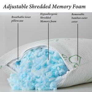 Fundas de <span class=keywords><strong>Almohada</strong></span> de Lujo Chinas para Enfriar el Cuello, Relleno de Espuma Viscoelástica Triturada de Bambú, <span class=keywords><strong>Almohada</strong></span> Ortopédica de Fibra de Bambú, 2 Unidades, Tamaño Queen - Product Image 3