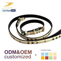 Ensemble collier et laisse pour chien en cuir PU à carreaux classiques, personnalisable, avec boucle en métal doré et doublure douce, accessoire de promenade pour animaux de compagnie, vente en gros