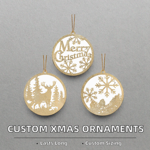 Wholesale Custom Round Xmas <b>Tree</b> Hanging Decoration Metal Ornaments Christmas Pendant Glitter Gold Laser Cut Baubles - Product Image 3