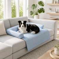 Protège-lit pour animaux de compagnie rafraîchissant pour l'été, en lin, avec éponge haute densité, portable, doux, avec rabat de protection étendu, antidérapant, lavable, vente en gros OEM