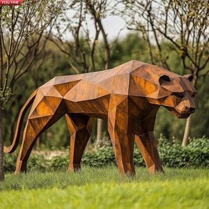 YOUFINE Escultura de León Geométrica de Acero Corten, Moderna, de Metal Envejecido, para Parques Públicos y Plazas Urbanas - Product Image 4