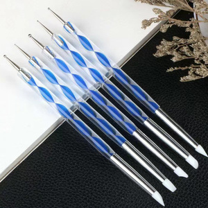 Kit de 5 pinceaux en silicone pour la sculpture des ongles, bleu, vert, rose, outils de pointillage pour pétales de fleurs, pour l'art des ongles 3D - Product Image 2