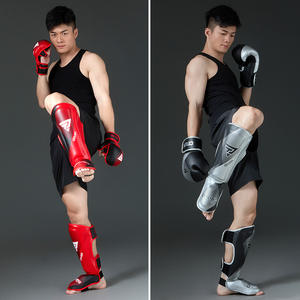 Rojo 12oz guantes de boxeo adulto profesional tocado boxeo MMA Shin protector muay thai guantes - Product Image 4
