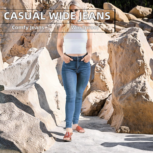 Pantalones casuales de primavera y otoño para mujer, de corte holgado, pierna ancha, con botones decorativos, vaqueros sólidos lavados, transpirables, cómodos y de tela suave. - Product Image 2