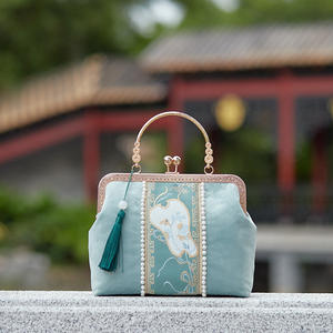 Bolsos de Hombro Clásicos de Lujo Hechos a Mano de Moda Vintage China para Mujer, Bolsos de Mano Portátiles <span class=keywords><strong>con</strong></span> Correa Individual y Cadenas de Perlas para Mujer 2022 - Product Image 3