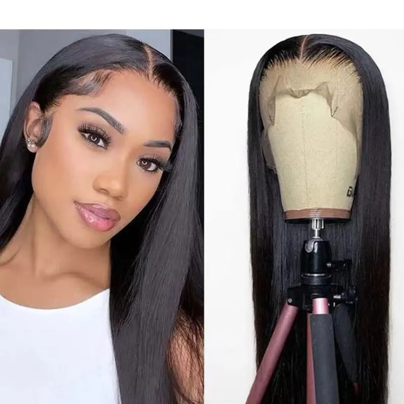 Renda lurus pra-pencabutan depan 150% rambut Brasil ketebalan rambut manusia Virgin wig renda penuh lembut dan halus