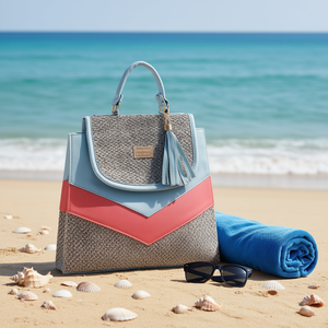 Sac fourre-tout en jute bleu pour femme Fana Haven, sac de plage moyen avec fermeture à fermoir pour un usage quotidien - Product Image 2