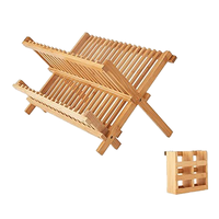 Égouttoir de cuisine pliable à 2 niveaux en bois écologique Égouttoir à vaisselle en bambou avec ustensile Ensemble de porte-couverts