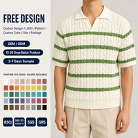 Pull en maille torsadée rayée personnalisé OEM pour homme, col en V, manches courtes, style décontracté, respirant, style preppy, printemps