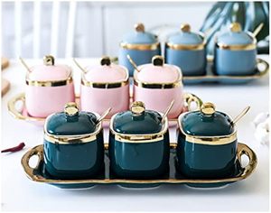 Nordic Luxury 3pcs Egg <b>Storage</b> <b>Box</b> Set Plastic Square Save Space <b>Kitchen</b> Home Spice Jar Pot with Spoons and Tray - Product Image 1