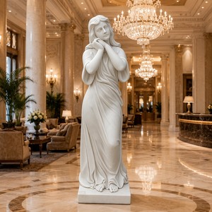 Figura Femenina Personalizada de Mármol Natural en Pose <span class=keywords><strong>Pensativa</strong></span> - Elegante Arte en Piedra con Acabado a Mano para Interiores de Lujo - Product Image 3