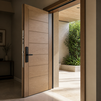 Modern Horizontal Grooved Oak Wood Front Door Contemporary Natural Timber Apartment Entrance Door