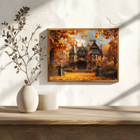 Kit de Broderie Point de Croix Château d'Automne 30x40CM/11.8x15.7in DIY 11CT/14CT avec Fils Écologiques en Coton et Soie pour Cadeau