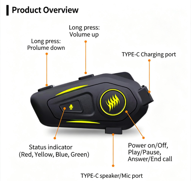 Dairle K50 Helmet Headset Rider Headset Hands-Free Call Motorcycle IPX-65 Waterproof ABS Material BT Communication