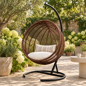 Rattan Hanging <b>Egg</b> <b>Chair</b> Steel Stand Waterproof Cushion for Outdoor Use Tropical Design Single Seater Hanging Swing Courtyard - Product Image 1