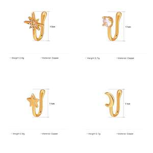 Trendy Non-Piercing Indian Gold Cor Nariz Anéis Design Cobre U Forma Nariz Clipe Zircão Estrela Lua Coração Anel Falso-Nariz para As Mulheres - Product Image 6