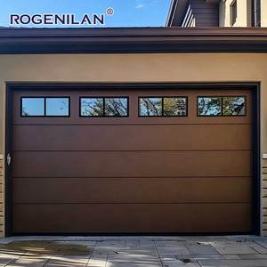 Portes de <span class=keywords><strong>garage</strong></span> sectionnelles automatiques Rogenilan en aluminium aspect bois moderne avec fenêtre en verre noir pour villas - Product Image 3