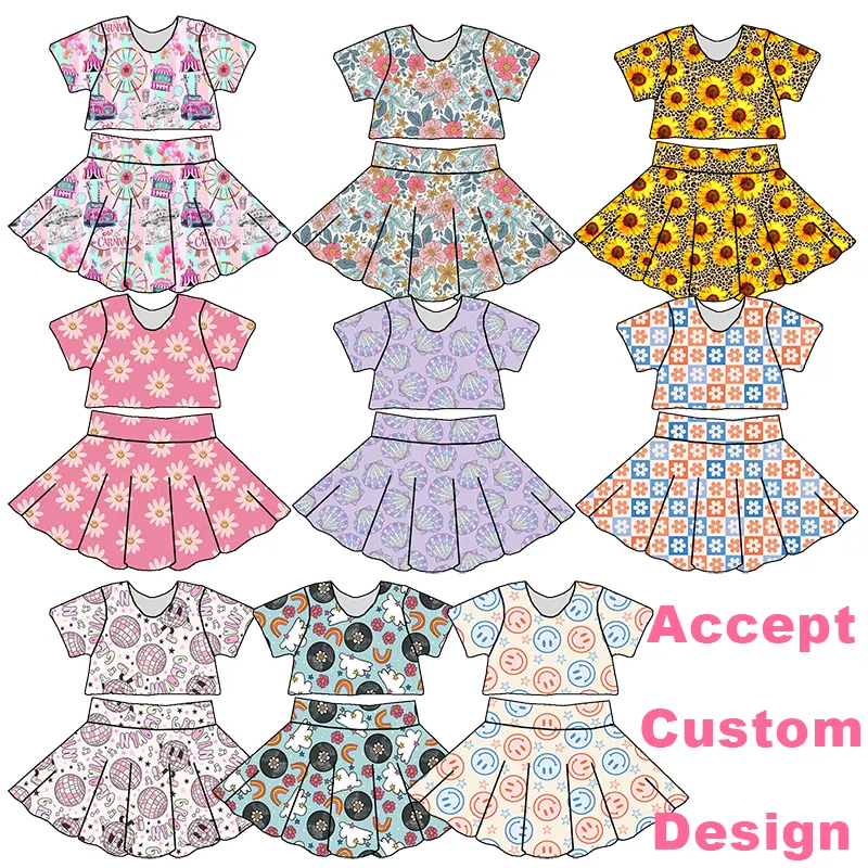 Wholesale Trendy Style Soft Fabric Summer Crop Top With Matching Skirt Custom Design Two Pieces Girls Outfits