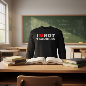 I Love <b>Hot</b> Teachers Long Sleeve T-Shirt Back To School <b>Red</b> Heart Design - Product Image 1